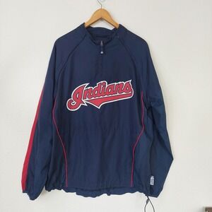 Majestic Cleveland Indians Quarter Zip Convertible Windbreaker Jacket Size L